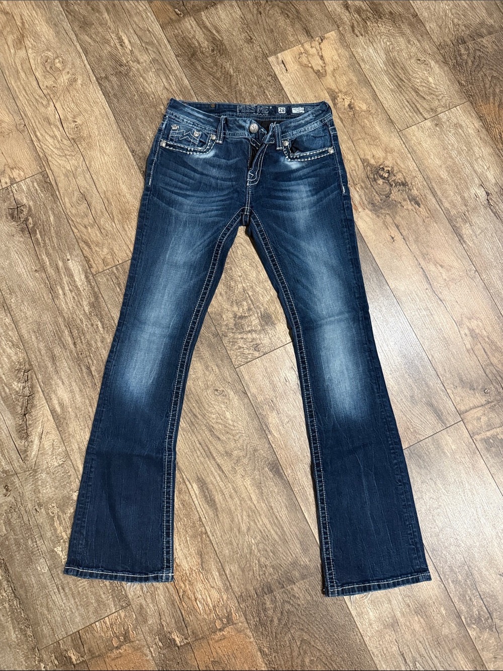 Miss Me Dark Blue Bootcut Jeans with Contrast Stitching